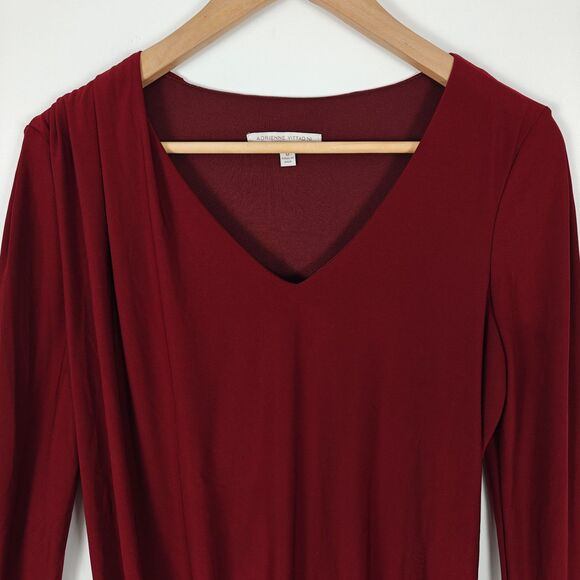 Adrienne Vittadini Rutched Shoulder Bubble Hem Dark Red Blouse Size M Flowy Chic - Picture 2 of 8